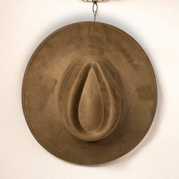 Rich Brown Suede Extra Wide Brim Tall Teardrop Crown Fedora Rancher Hat- NEW - Picture 2 of 3